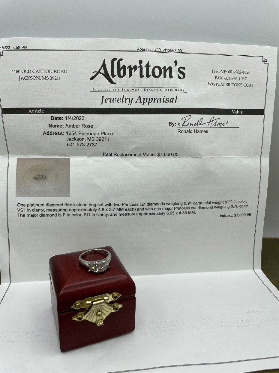 Platinum Princess Cut 1.61ctw Diamond Trio Engagement Ring w Recent Appraisal 6