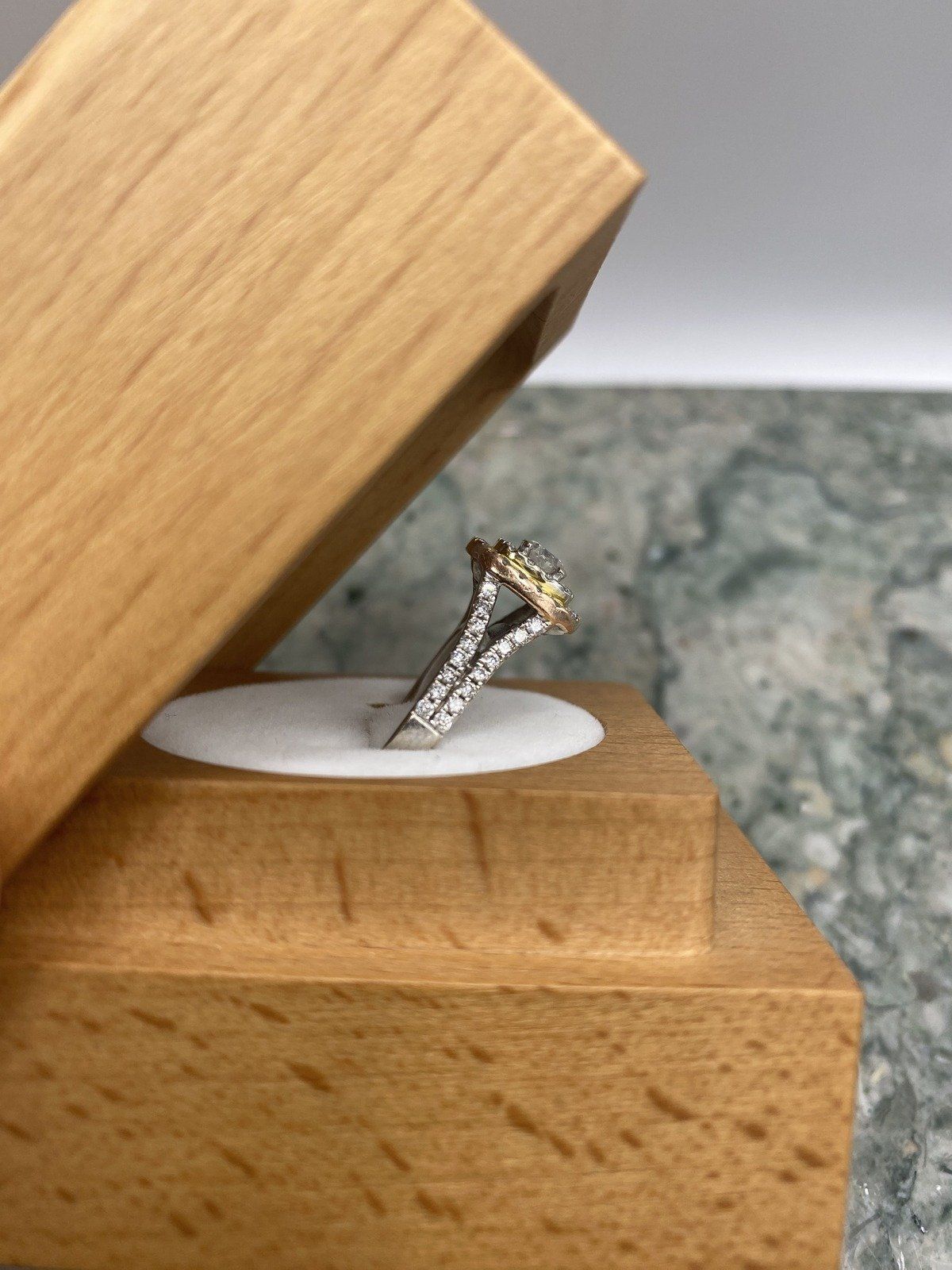 14k Trio + White Gold Primary .25ct Center Diamond Halo Engagement Ring 2