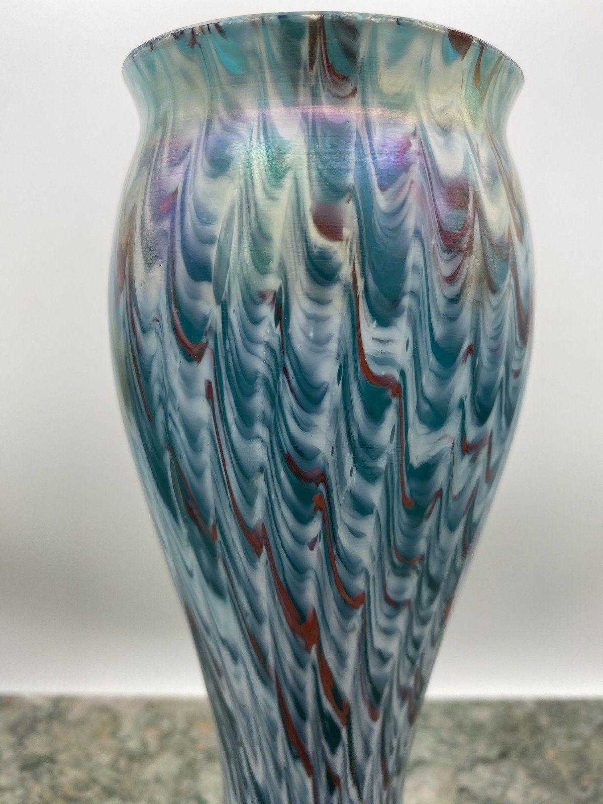 Bohemian Art Glass Czech Rindskopf Squat Base Glass Blown Colorful Vase 6