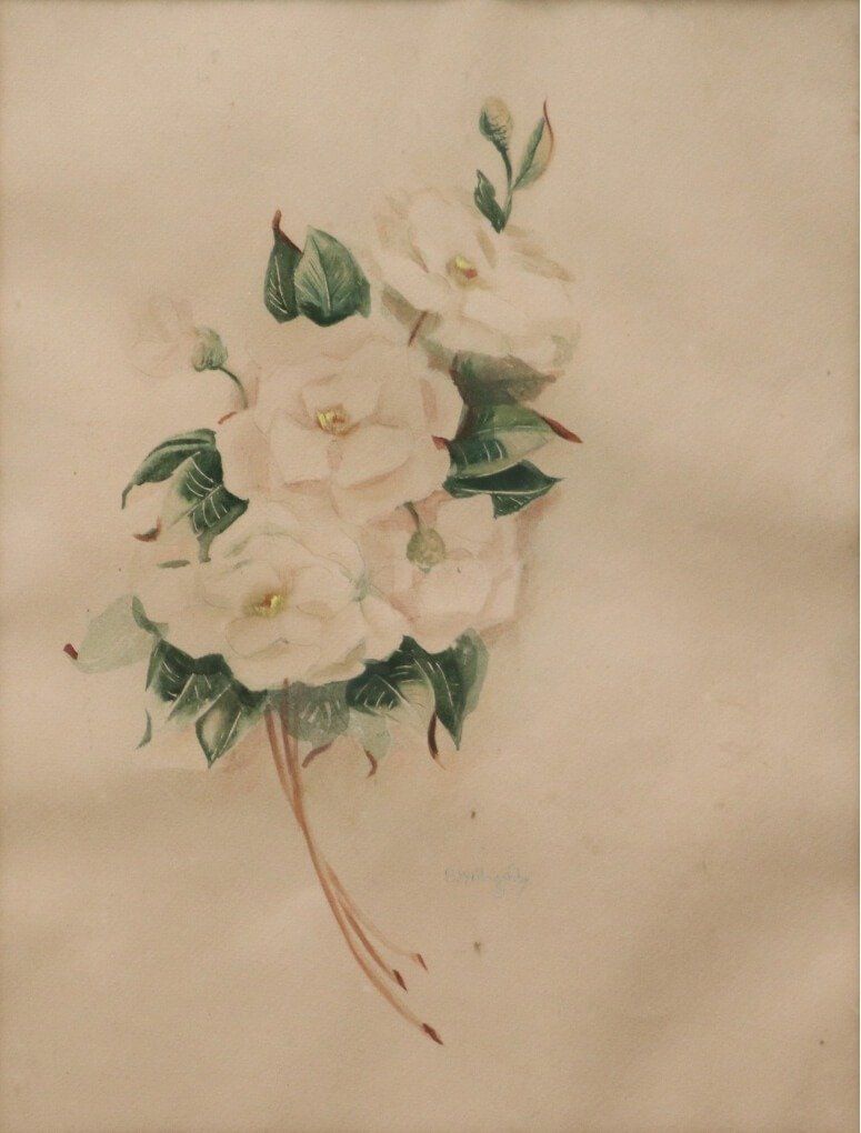 B. Willoughby Signed Watercolor White Roses 2
