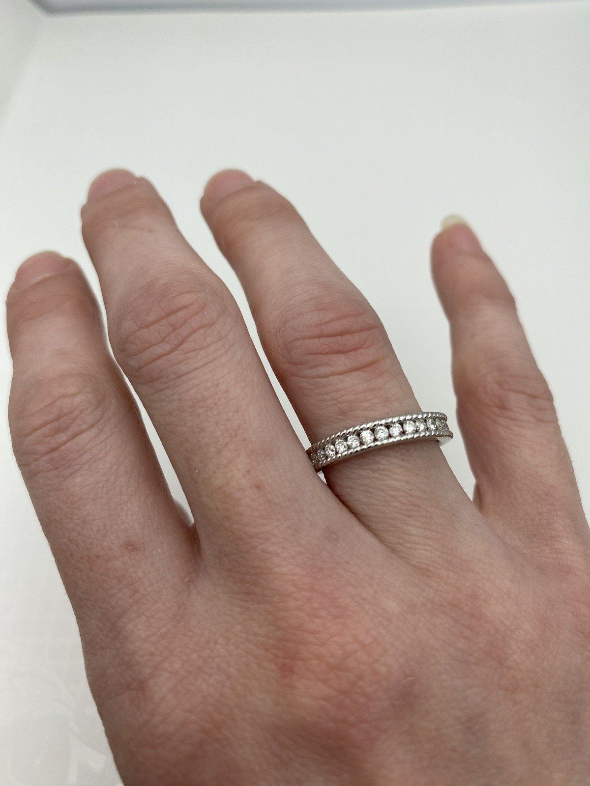 14k White Gold Open Channel Set 1.2ctw Diamond Ring Band w Grommet Milgrain Edge Detail 3