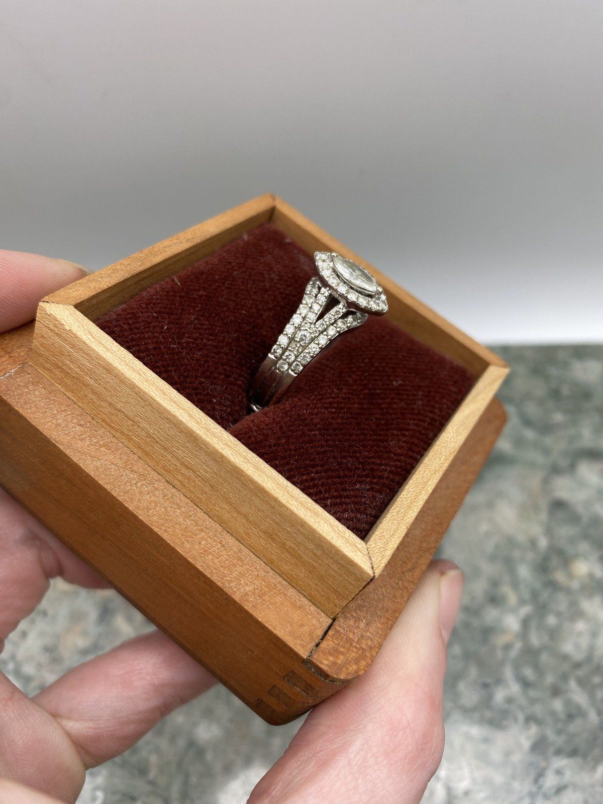 14k White Gold Marquise Diamond Bridal Ring w Soldered Band Guard #2542 4