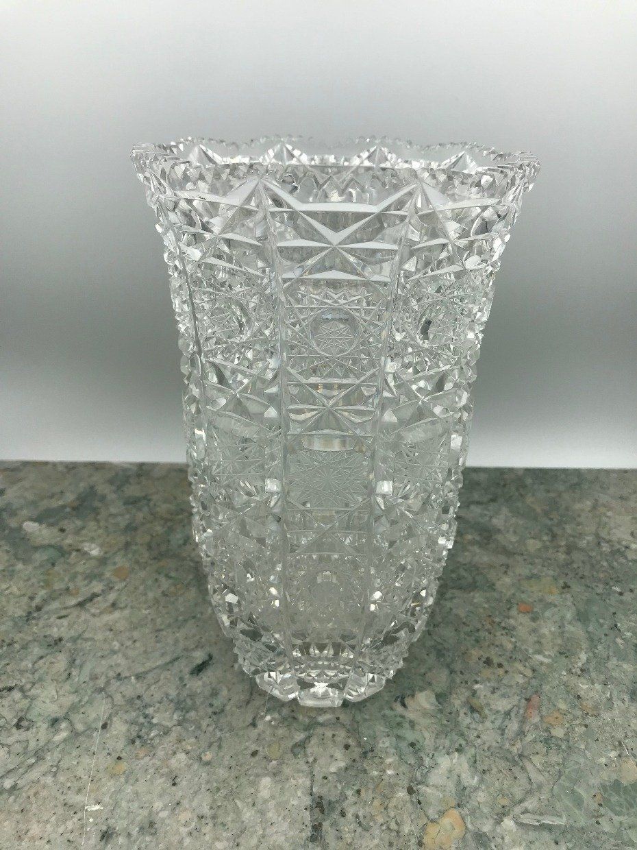 Intricately Cut German Crystal Hobstar Flower Vase