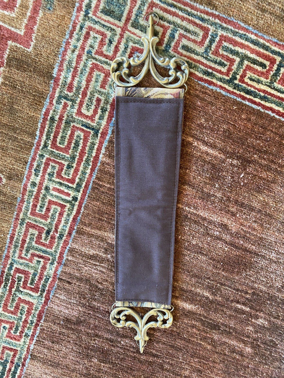 Old Vintage Tapestry + Brass Acanthus Bell Pull 4