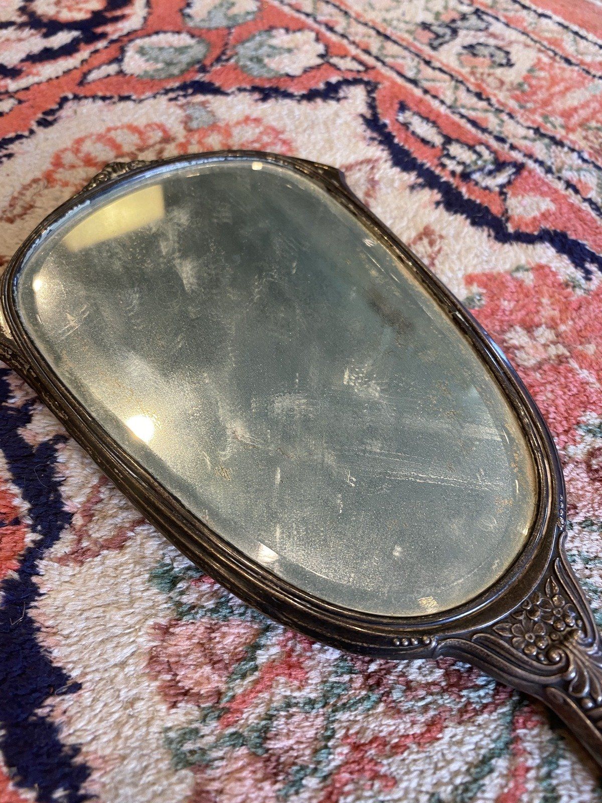 Antique Art Deco Sterling Silver Vanity Hand Mirror 6