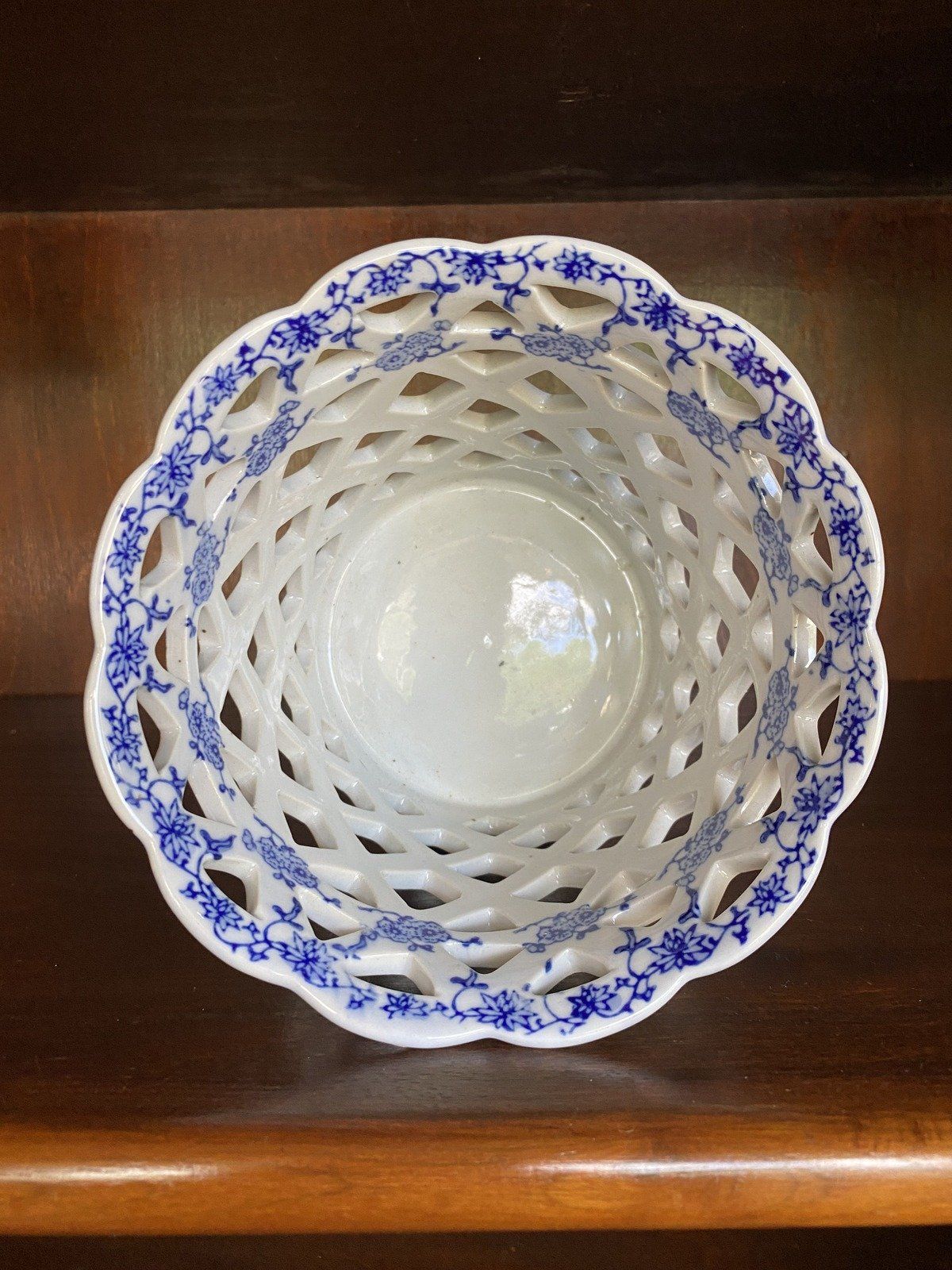 Vtg Reticulated Flow Blue Flower Pot Basket Planter by Andrea Sadek 5