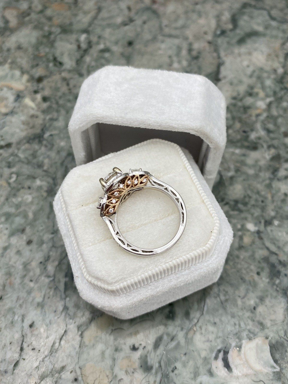 Ladies 1.01ct Center Round Brilliant Diamond Engagement Ring w Pear Should Diamonds + Rose Gold Ornament + GIA Documentation 12