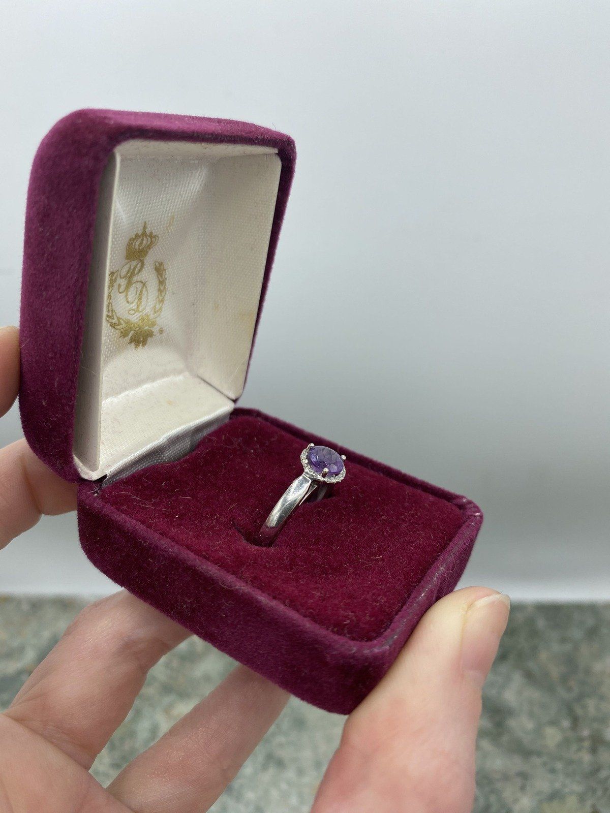 14k White Gold Solitaire Amethyst Diamond Halo Ring 432 3