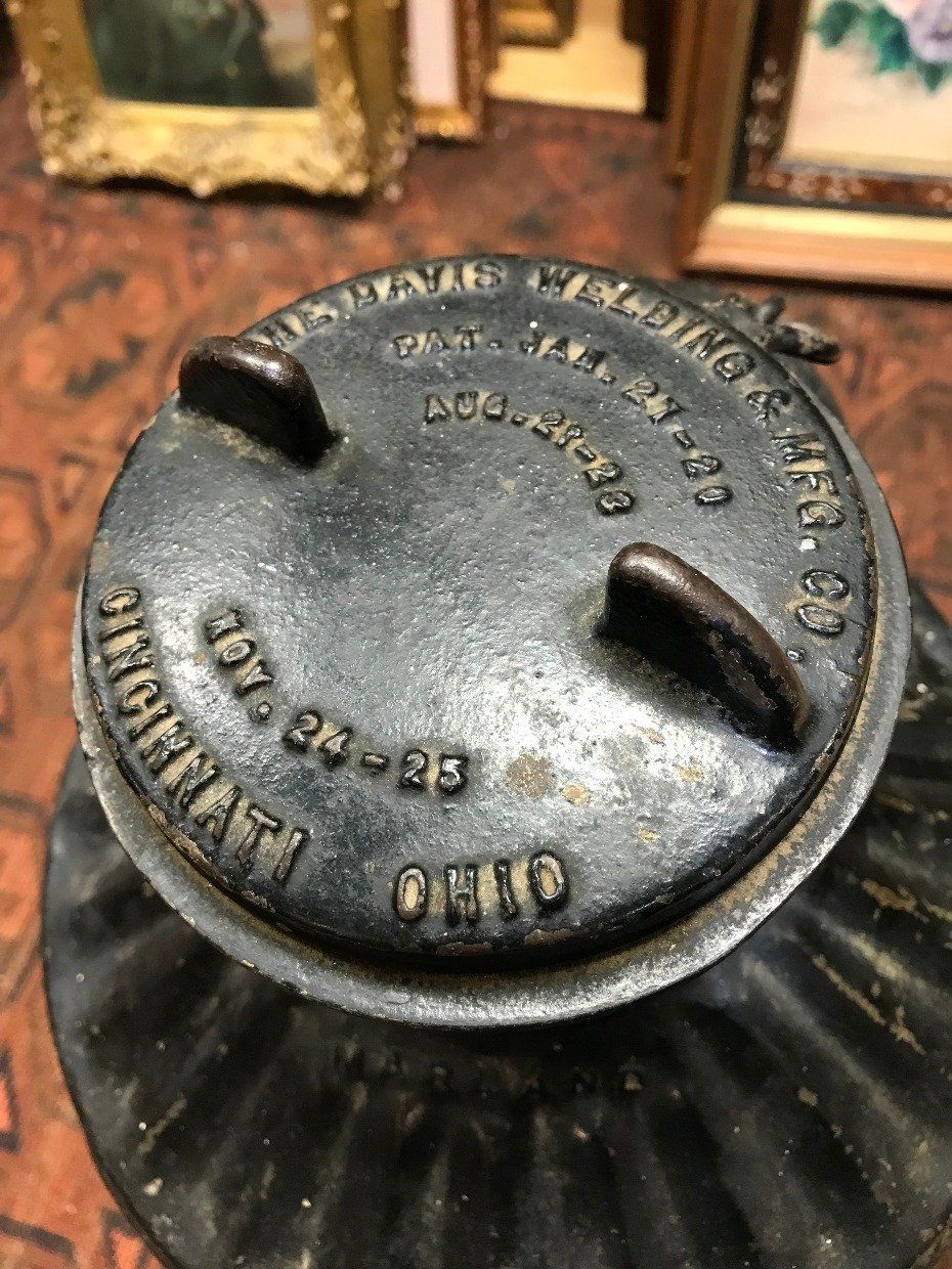 Large Antique Davis Welding MFG Co. Black Oil Tin Can 2
