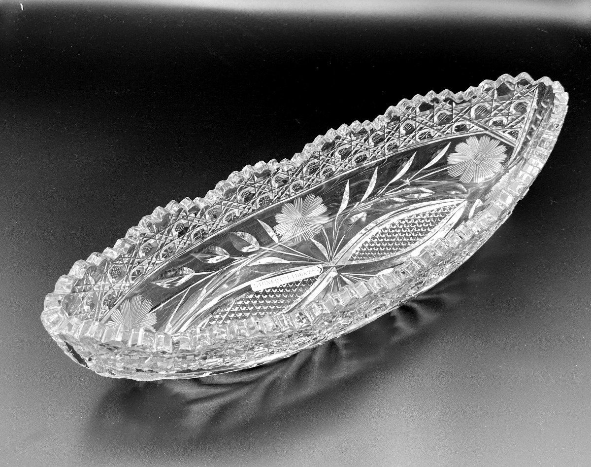 Cut Glass Boat Shaped Celery Libbey signed Hawkes 2
