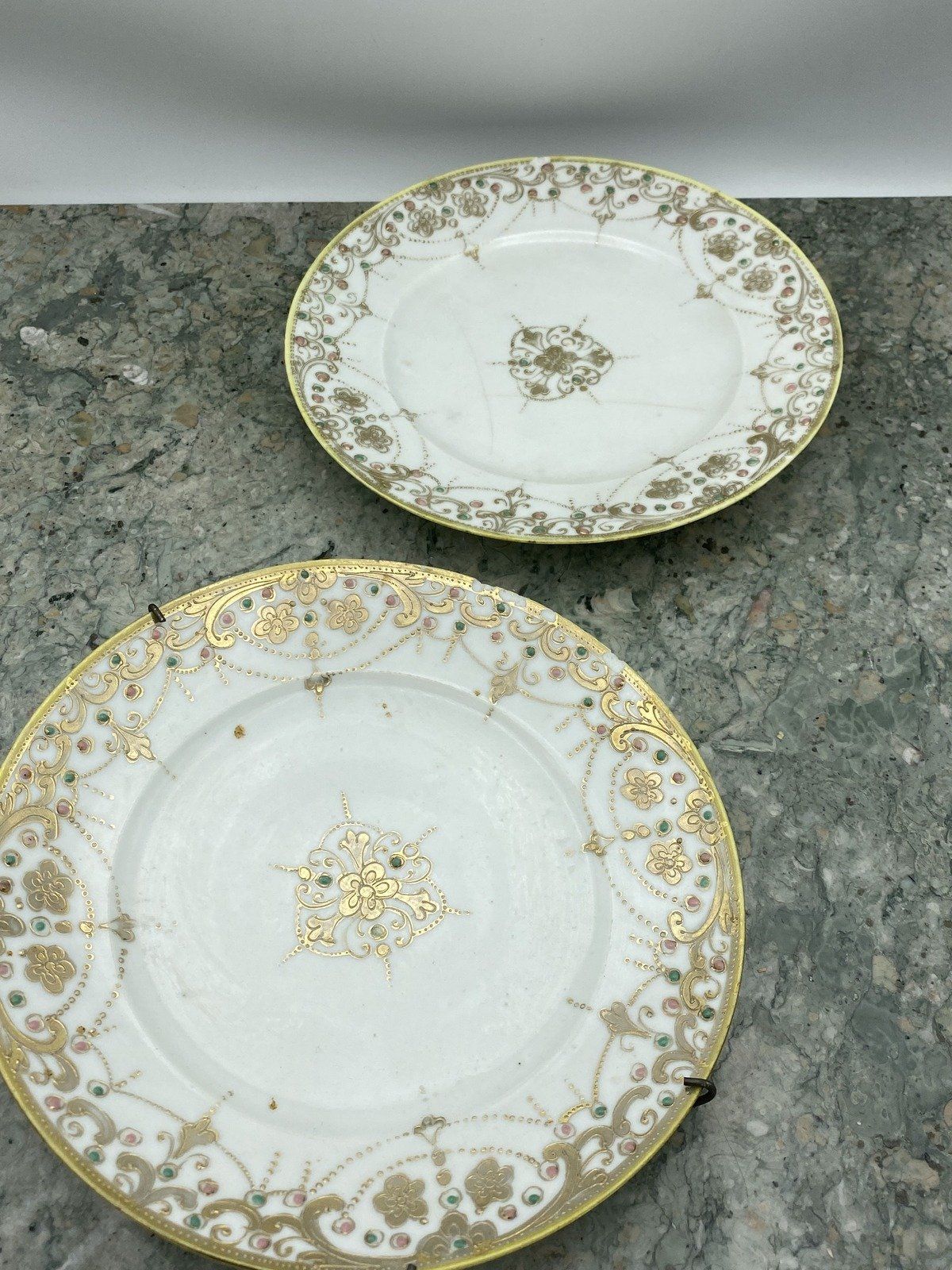 Pair of Hand Painted + Gilded Enamel Garland Japanese Plates