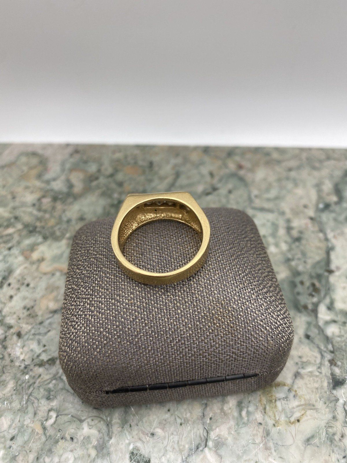Men's 14k Gold Cubic Diamond Ring Band w Diagonal Channel Setting 4