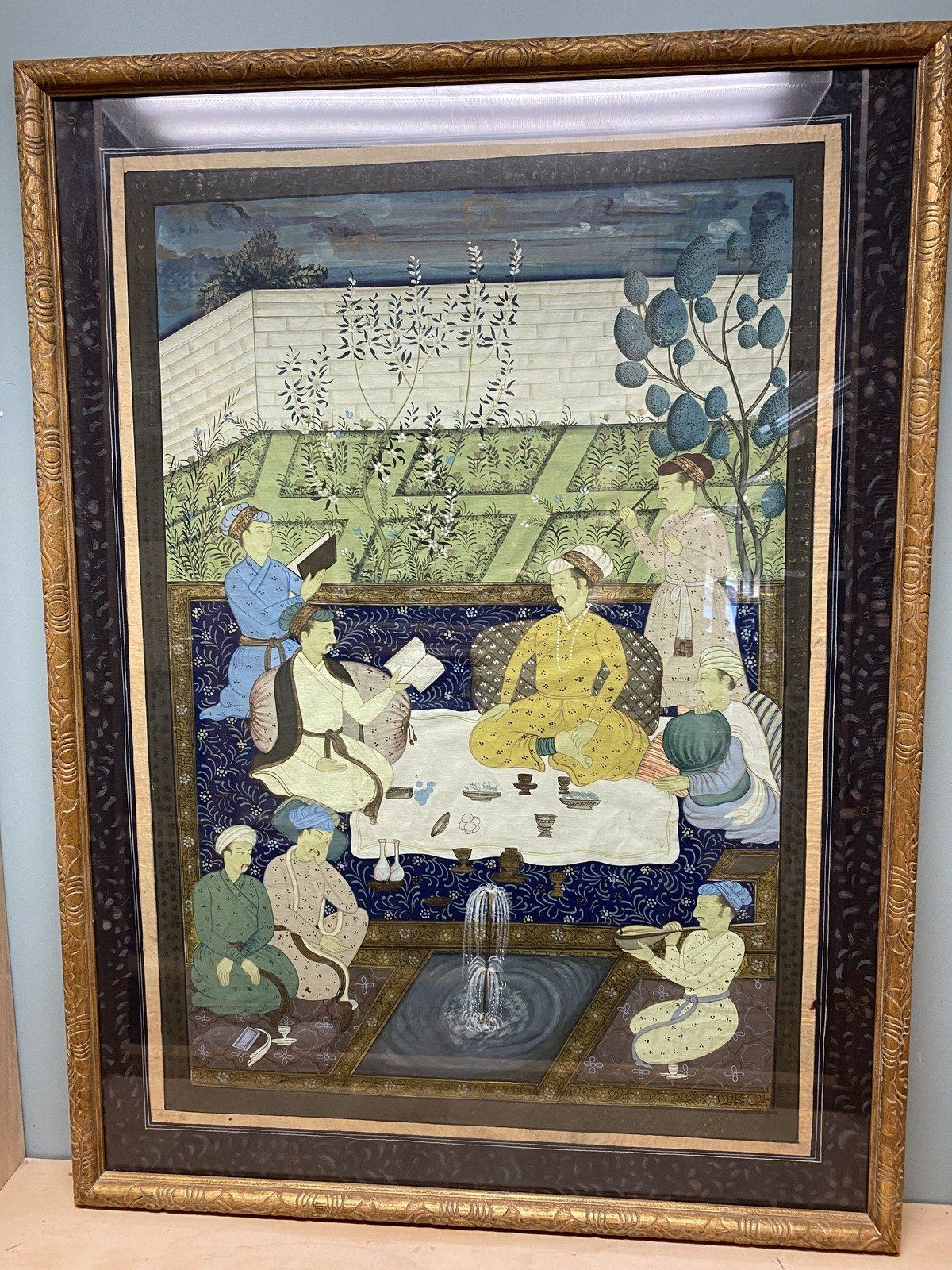 Large Antique Silk Painting of Traditional Cultural Family
