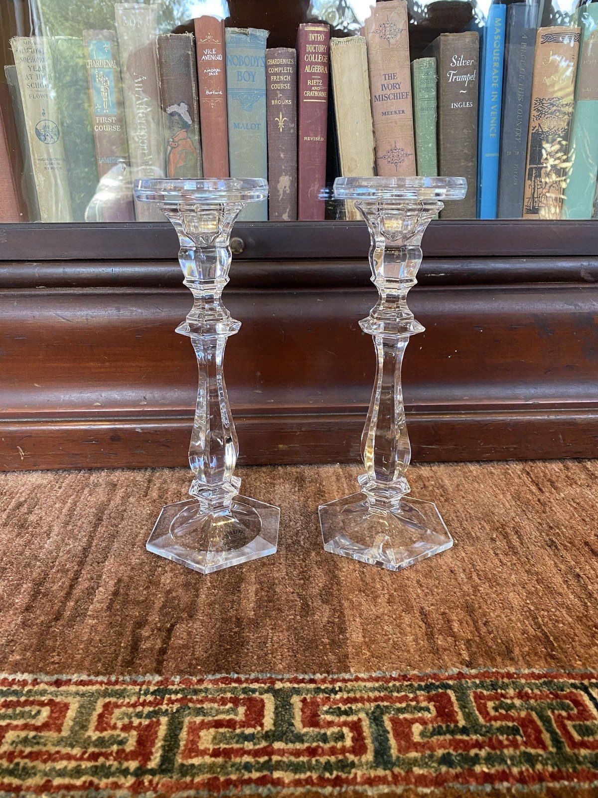 Modern Clear Glass Candle Stick Holders w Pillar Insert Holder