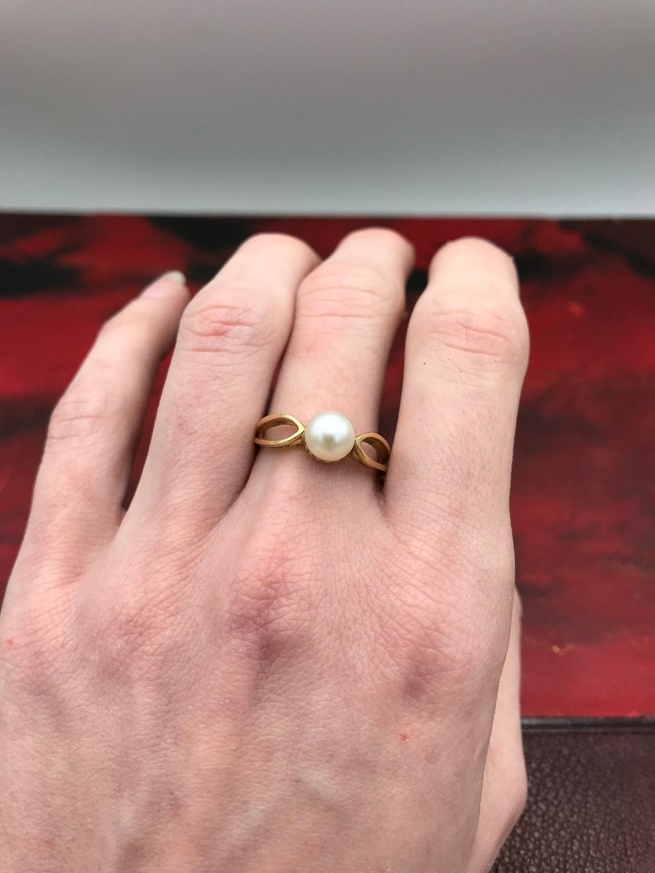 14k Gold Fisher & Co. Pearl Ring c.1940s 2