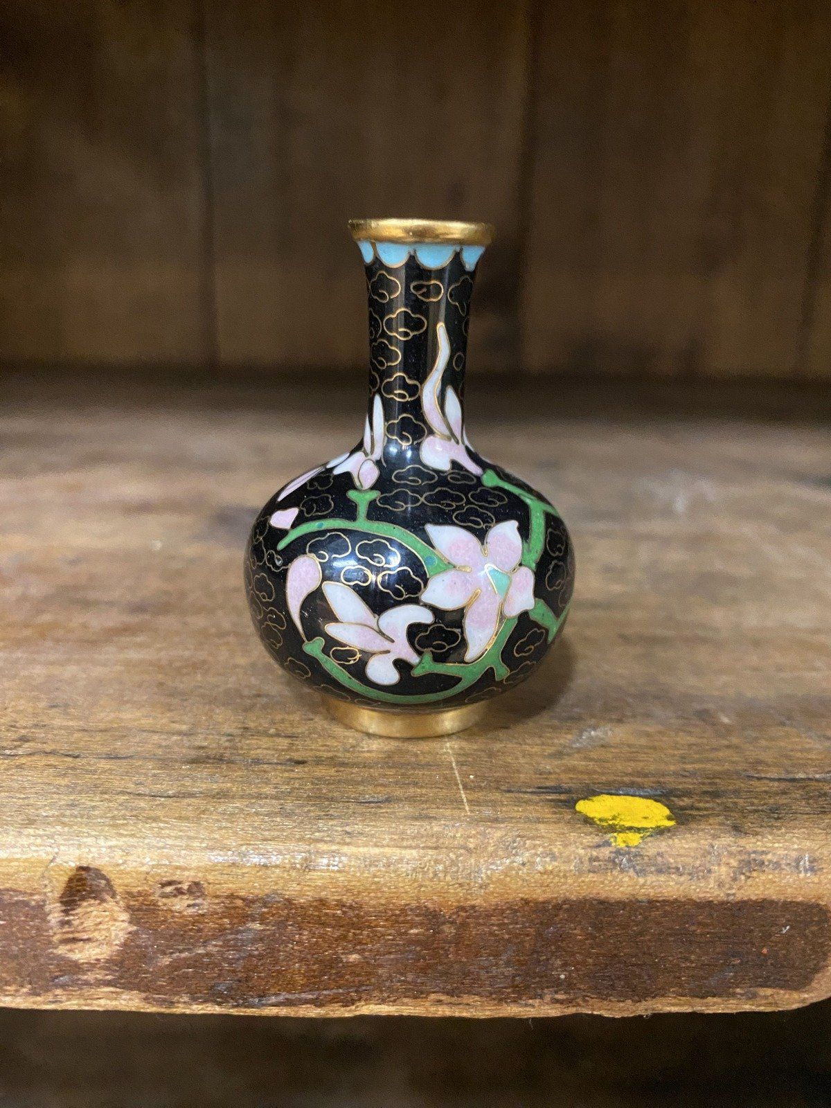 Miniature Black Cloud + Japanese Magnolia Cloisonne Vase