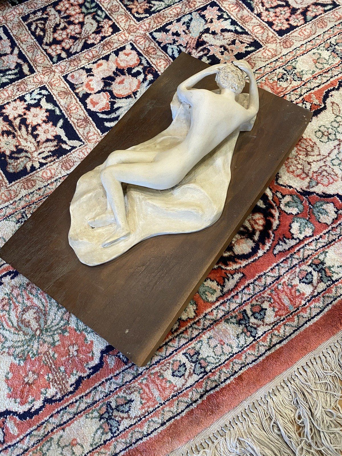 Signed Plaster Sculpture of Lying Figure w Wood Block Base D.PHILLIPS 3