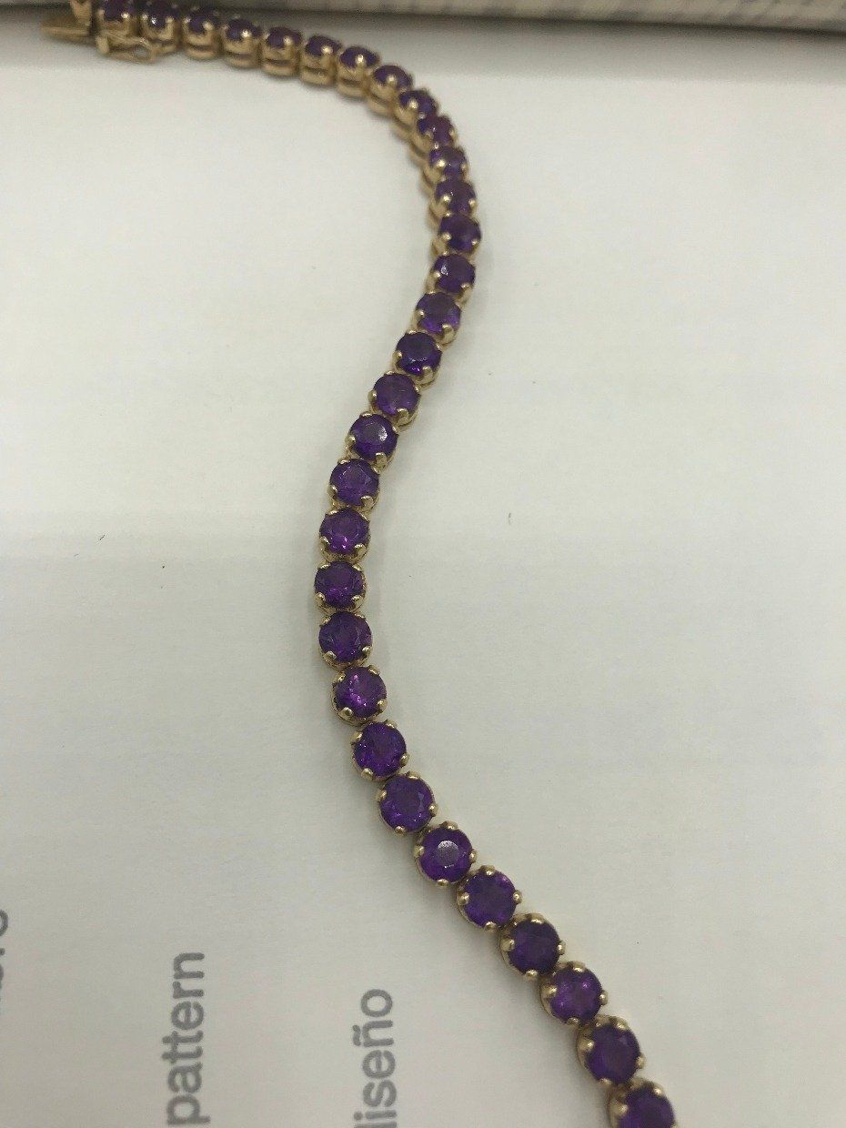 14k Gold Round Faceted Natural Amethyst Tennis Bracelet 3