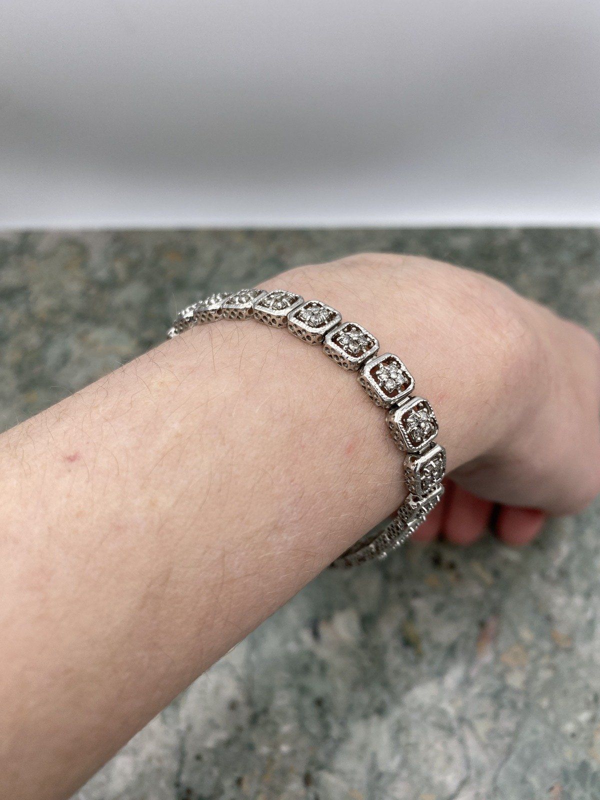 Windowed 14k White Gold Genuine Diamond 7L Vintage Tennis Bracelet #2847 9