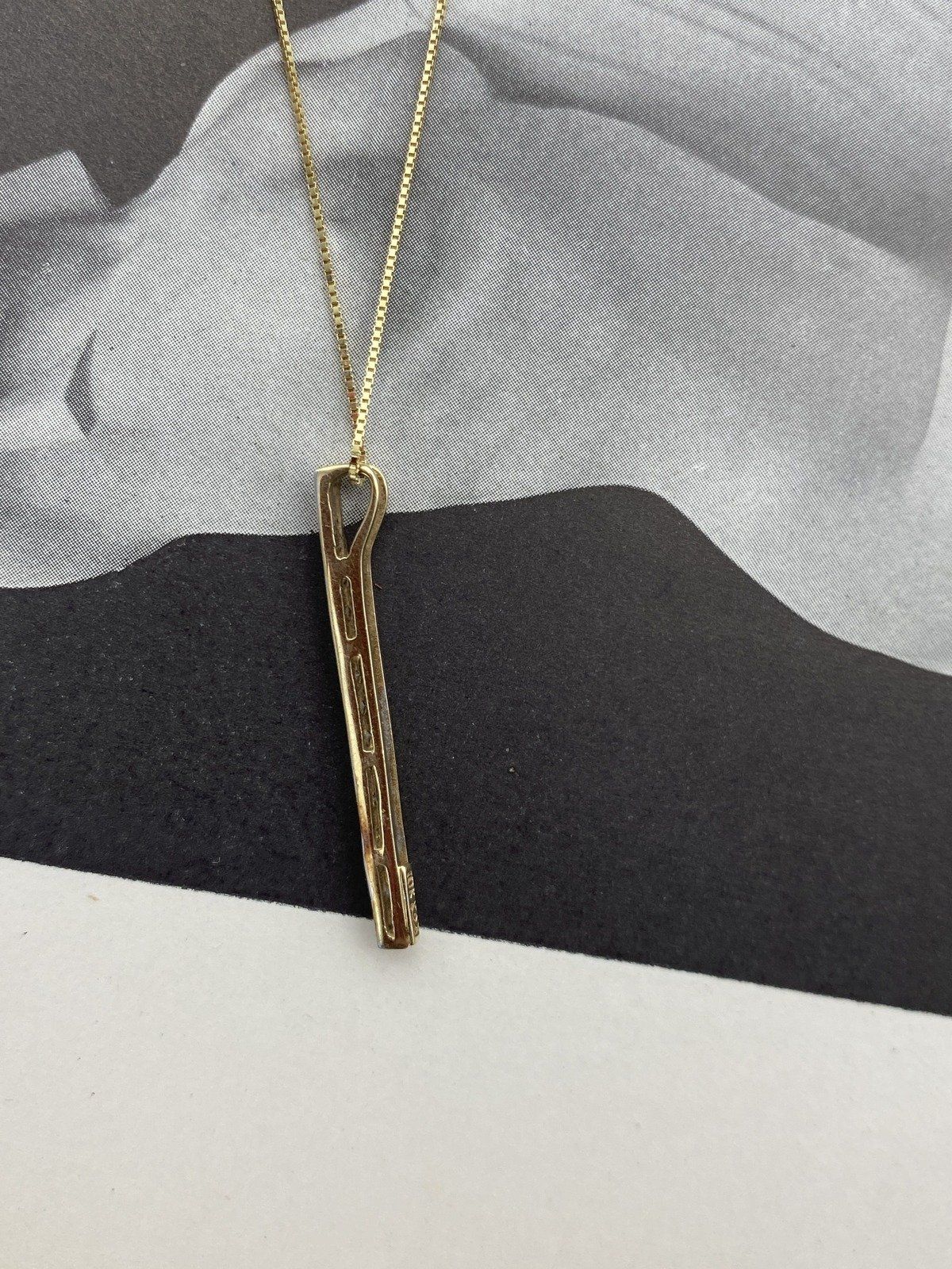 Minimalistic 14k Gold 18L Drop Necklace w 10k Gold Diamond Bar Pendant 6