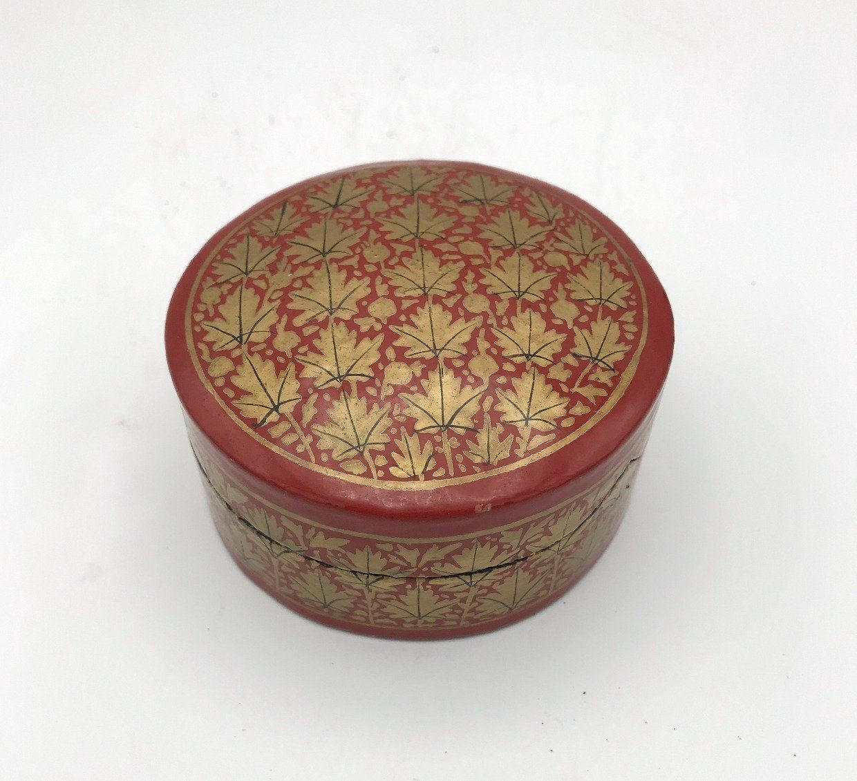 Round Leaf Motif Paper Mache Trinket Box