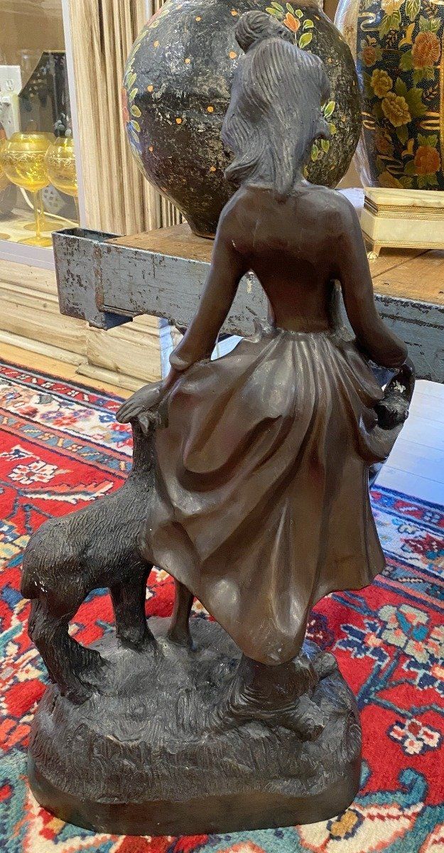 Bronze Statue of Shepherdess and Sheep 5