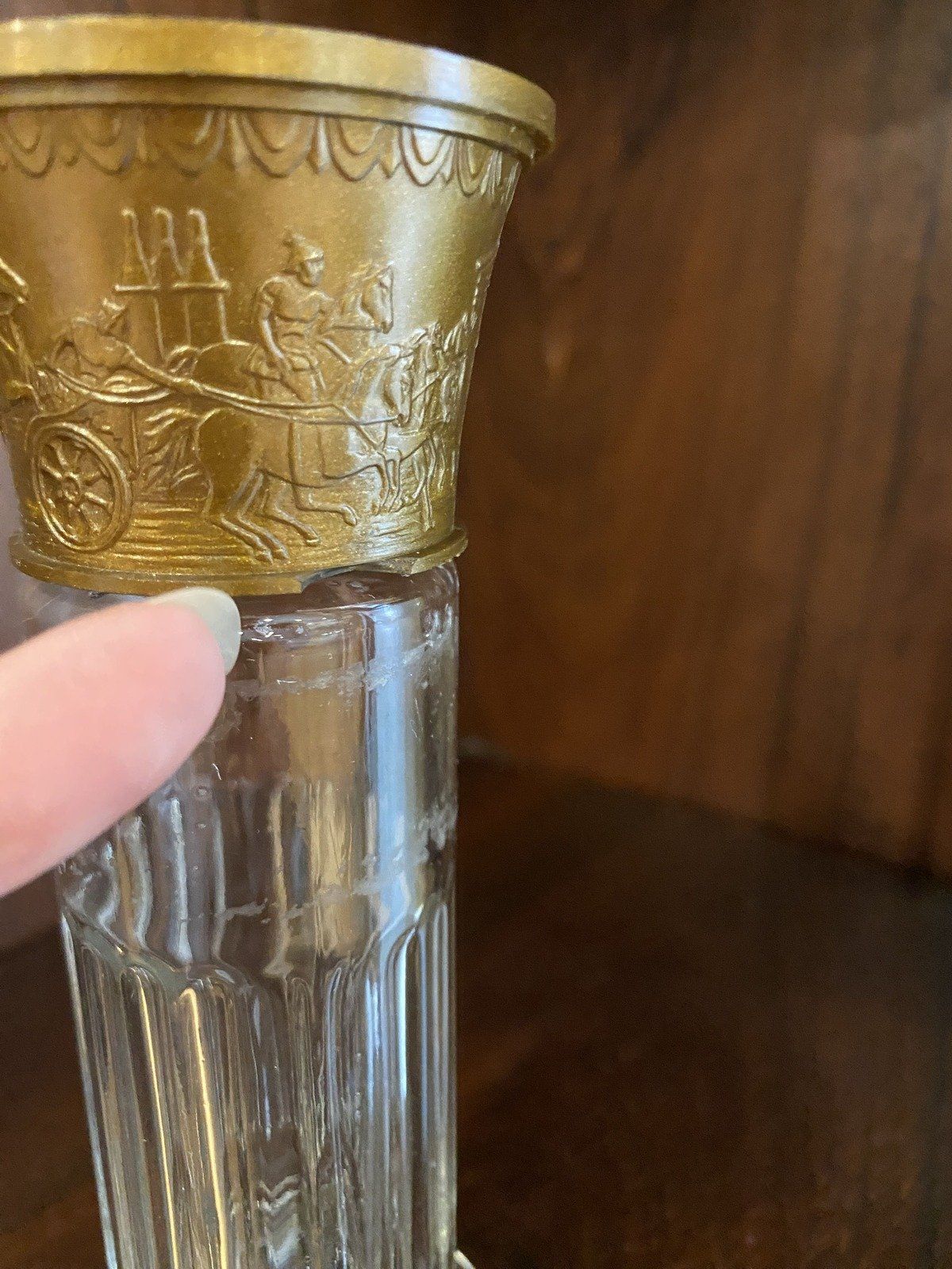 Vintage Corinthian Column Bottle w Figural Roman Motif Lid 9