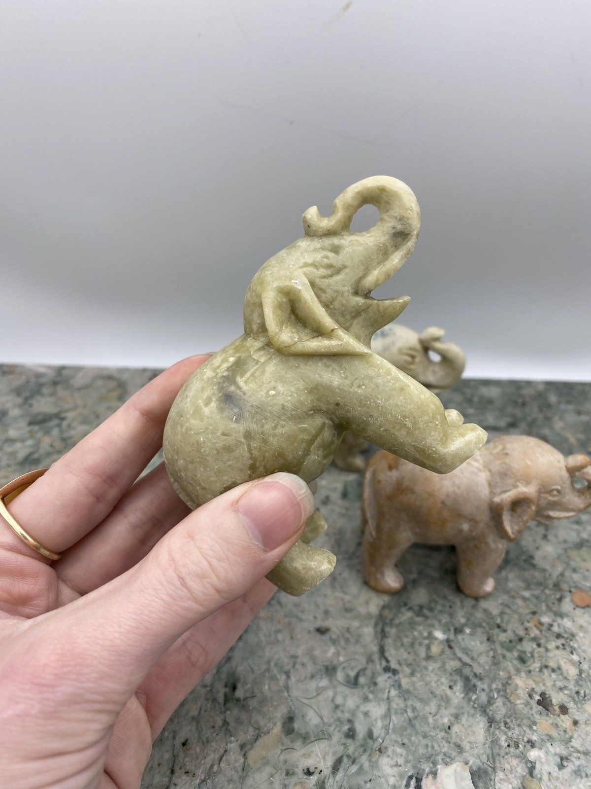 Medium Sized Carved + Unpolished Marble Elephants #1028 (each) 3