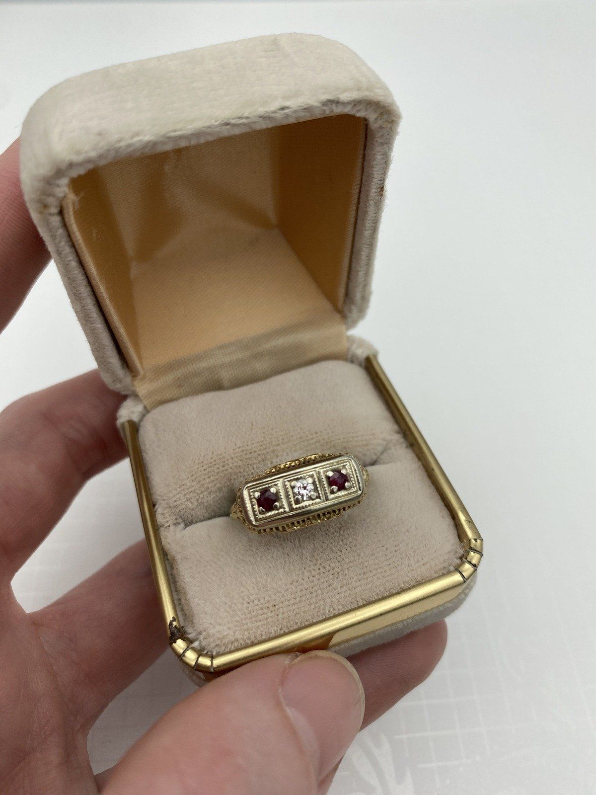 Antique Dual 14k Gold Ruby + Diamond Filigree Dress Ring 6