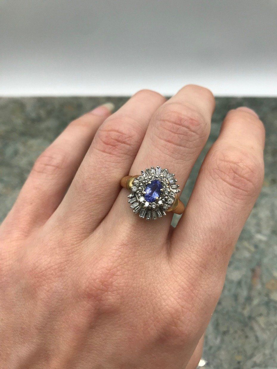 Vintage 14k Gold Tanzanite Baguette Diamond Crowned Ring 2