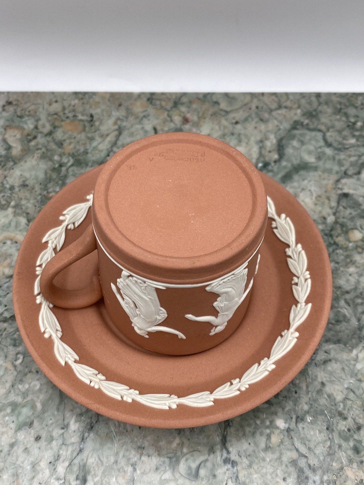 Collectible Terracotta Wedgewood Jasperware Demitasse Cup + Saucer 4