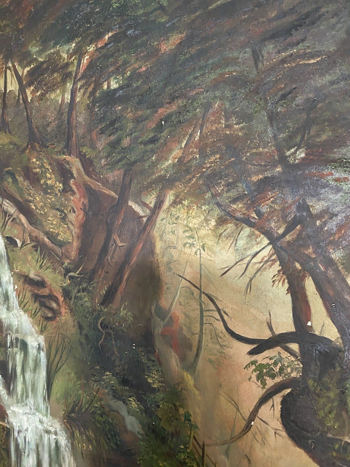 Vintage Original Oil Painting of Cliffside Waterfall - Unsigned - 53x21 4