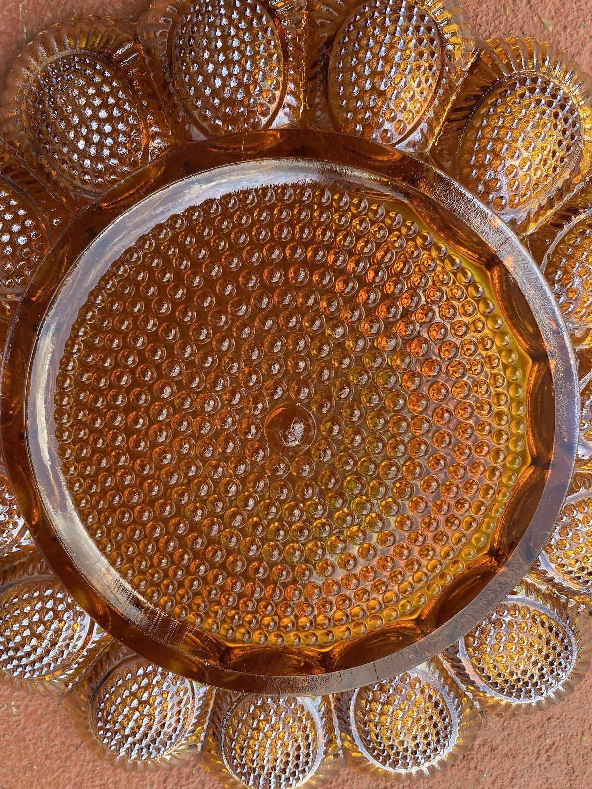Marigold Vintage Carnival Glass Deviled Egg Scalloped + Hobnail Platter 9