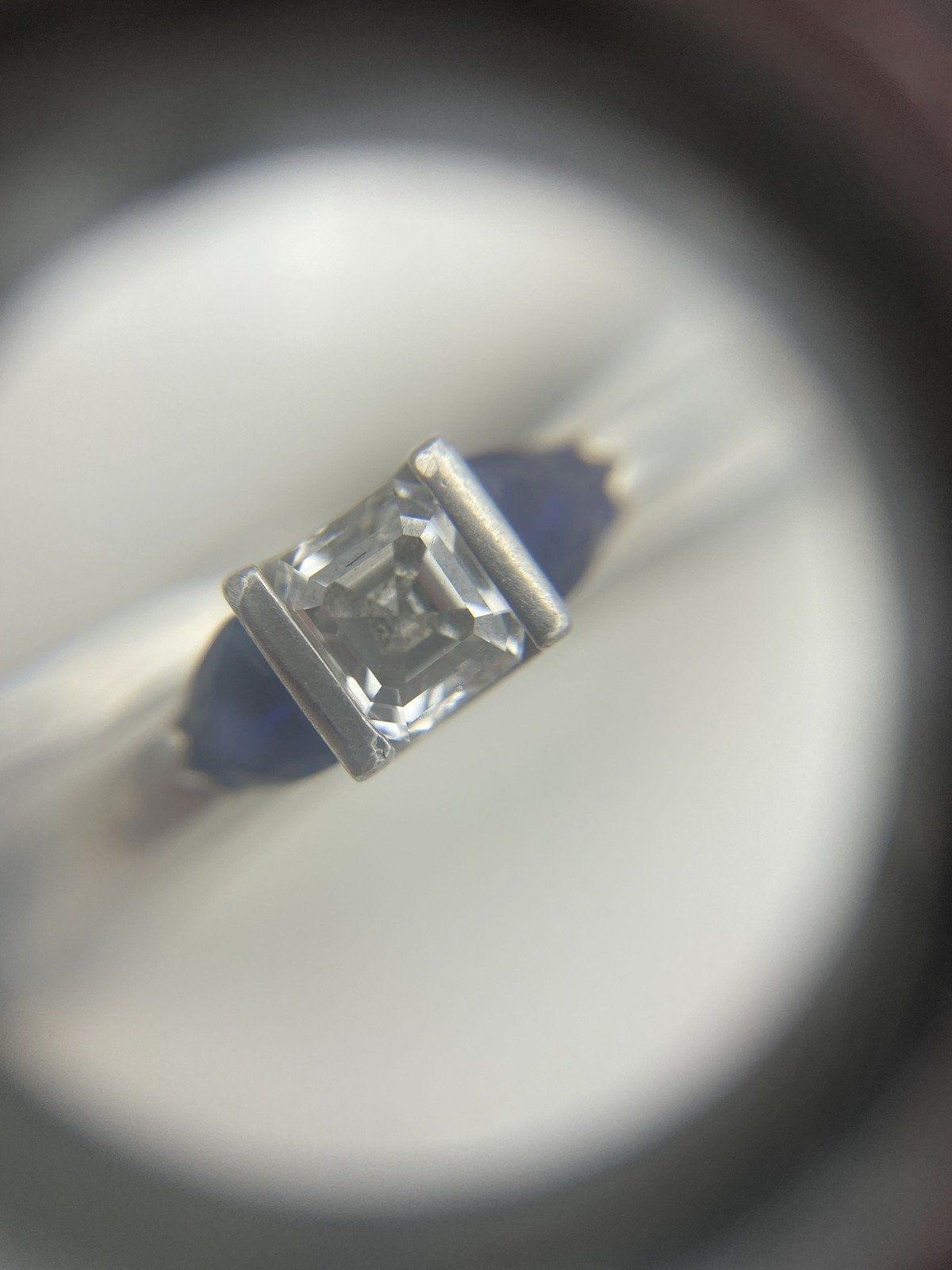 Vintage Platinum .71ct Asscher Cut Diamond Engagement Ring Set w Triangle Cut Sapphire Shoulders w GIA + APPRAISAL 8