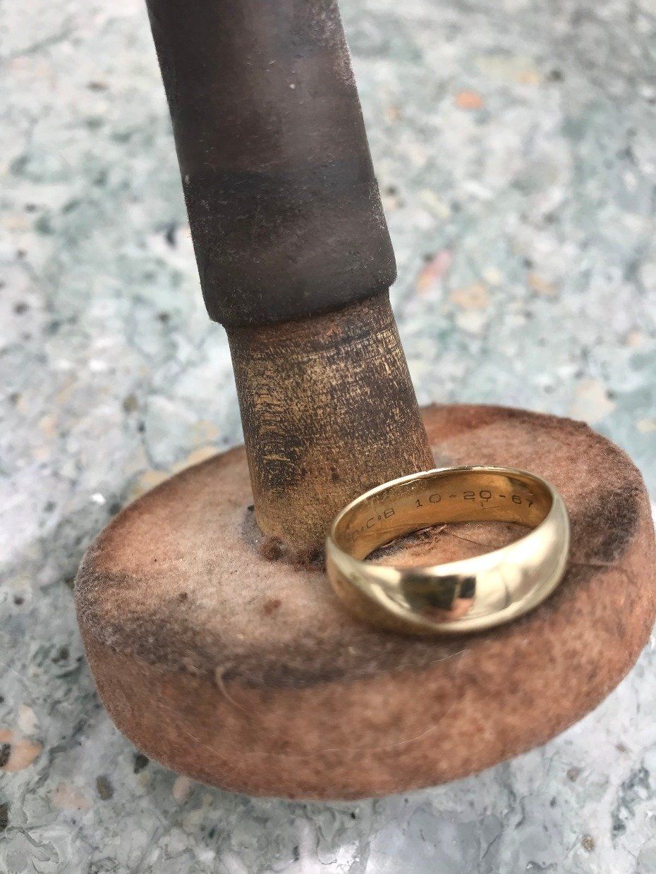 14k Gold Men's Wedding Band w Interior Inscription 2