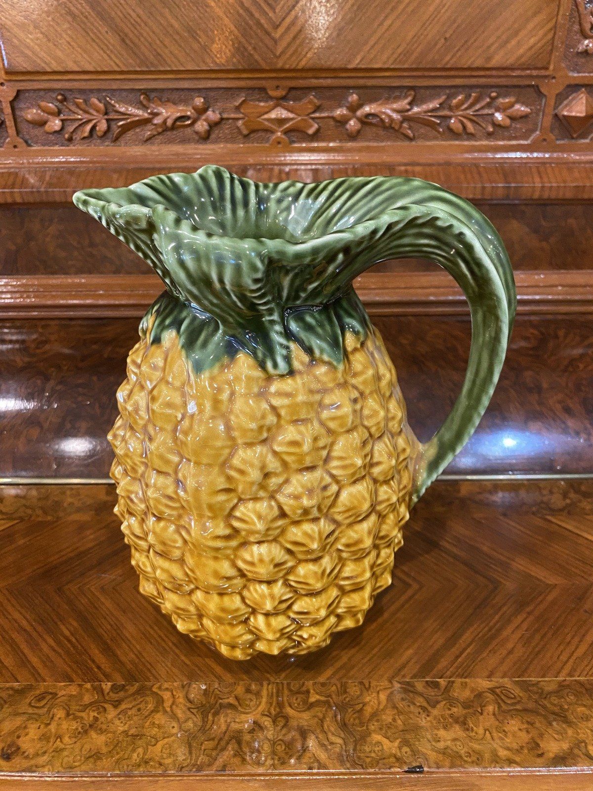 Vintage Majolica Ceramic Pineapple Drink Pitcher 8.5