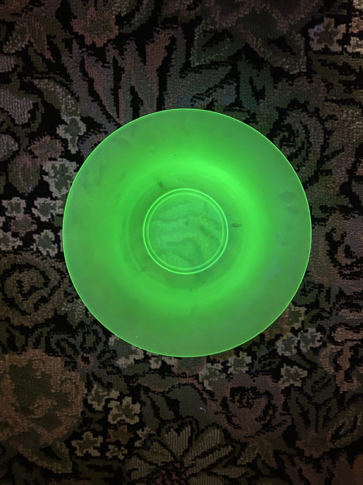 Fluorecent UV Reactive Teal Satin Uranium Glass Centerpiece Bowl 3