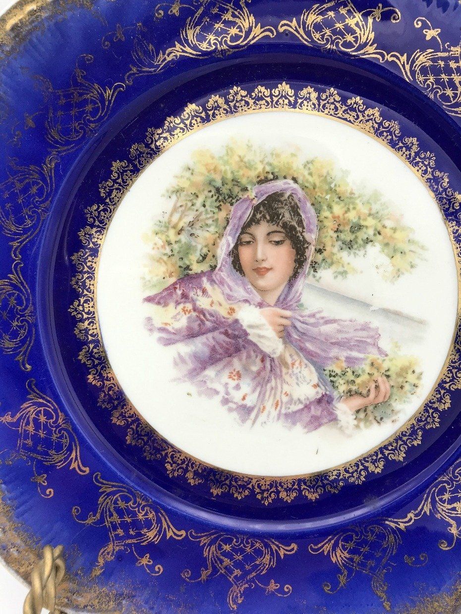 C.1880s Royal Blue Maiden Empire China Portrait Plate 2