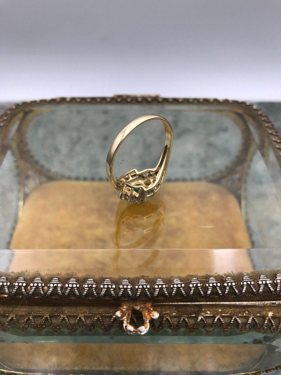 14k Gold .4ct Emerald + Diamond Eye Ring 2
