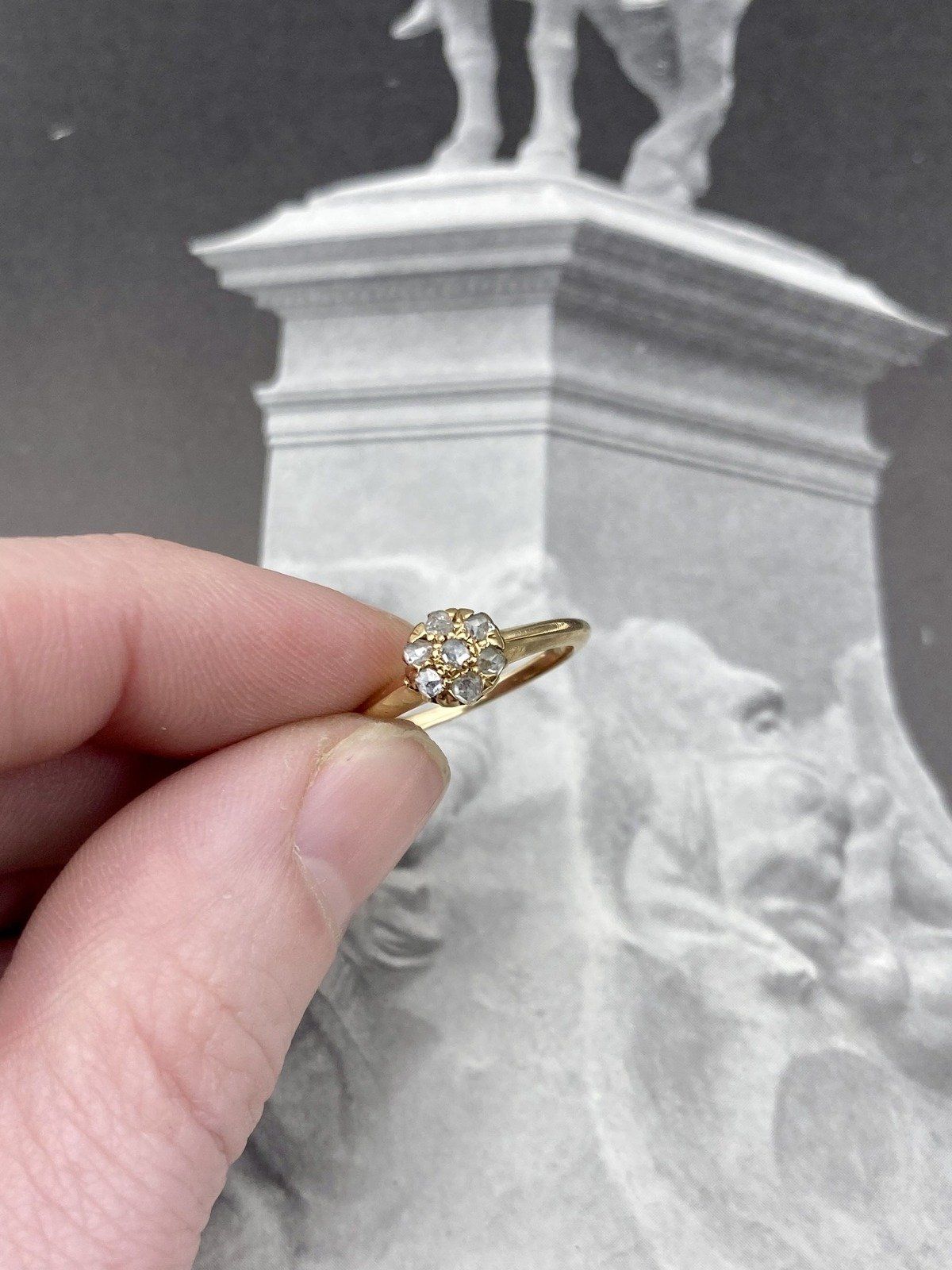 *RARE* Antique Victorian14k Gold Rose Cut Diamond Flower Cluster Ring #2218 16