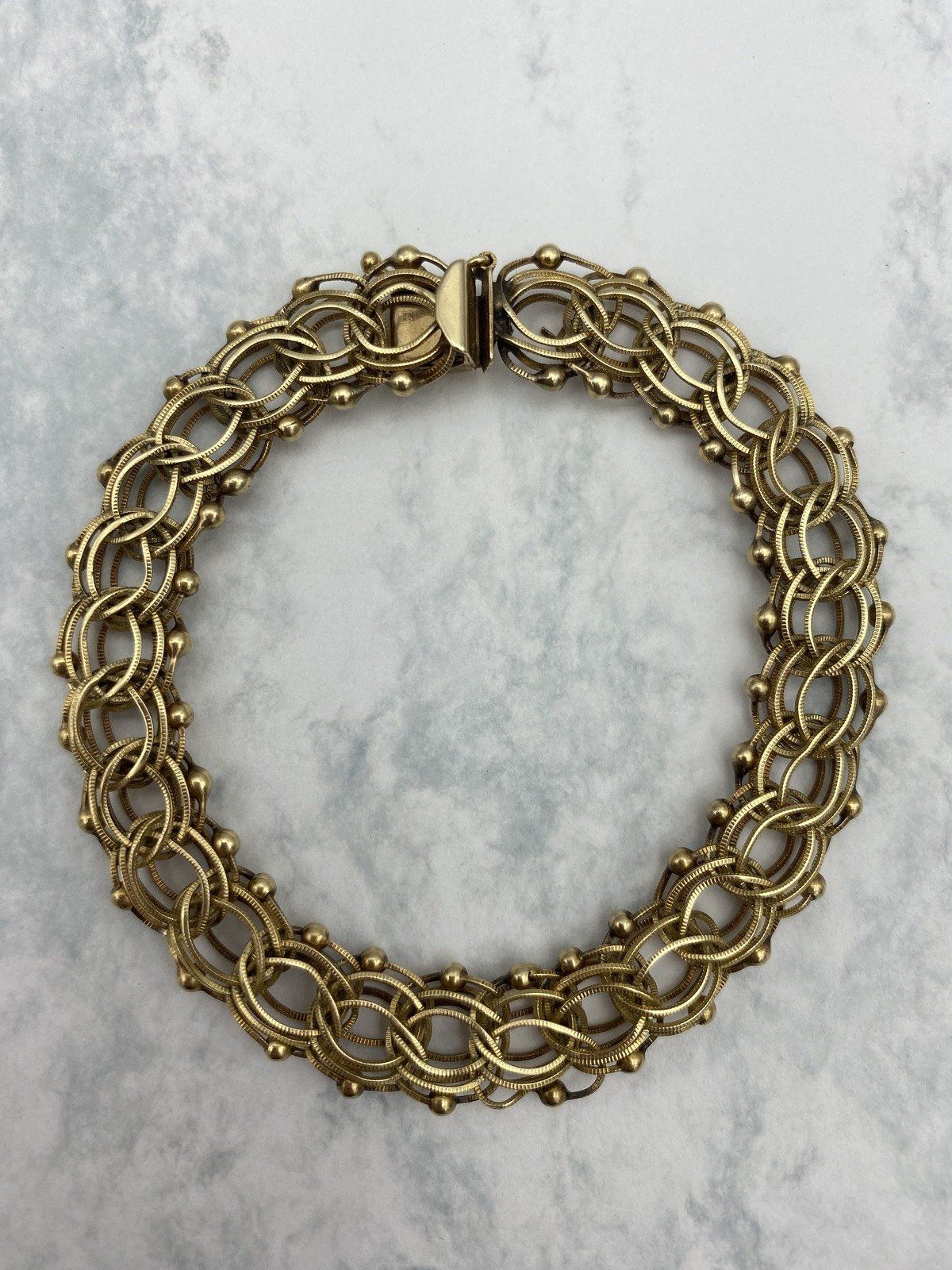 Vintage Solid 14k Gold Interlocking Loop + Grommet Statement/Starter Charm Bracelet 8L 2