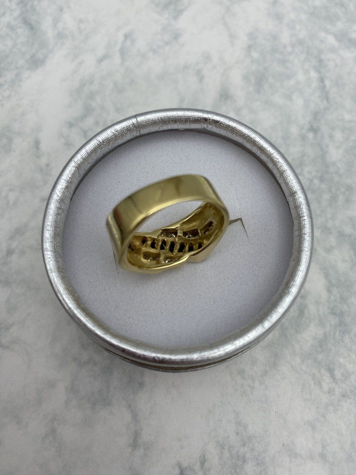 Mod Vintage 14k Gold Cubic Channel Set Baguette Sapphire + Diamond Ring 4