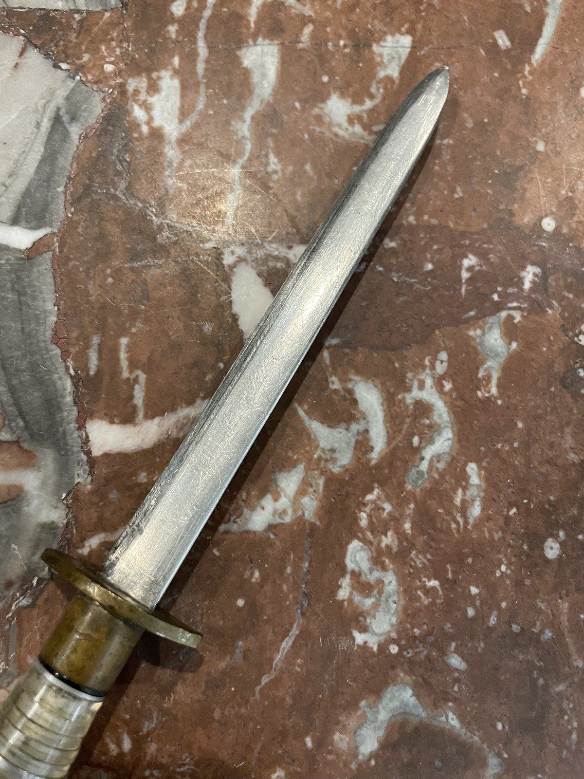 Vintage c.1940s Brass + Steel + Stacked Lucite Letter Opener 3