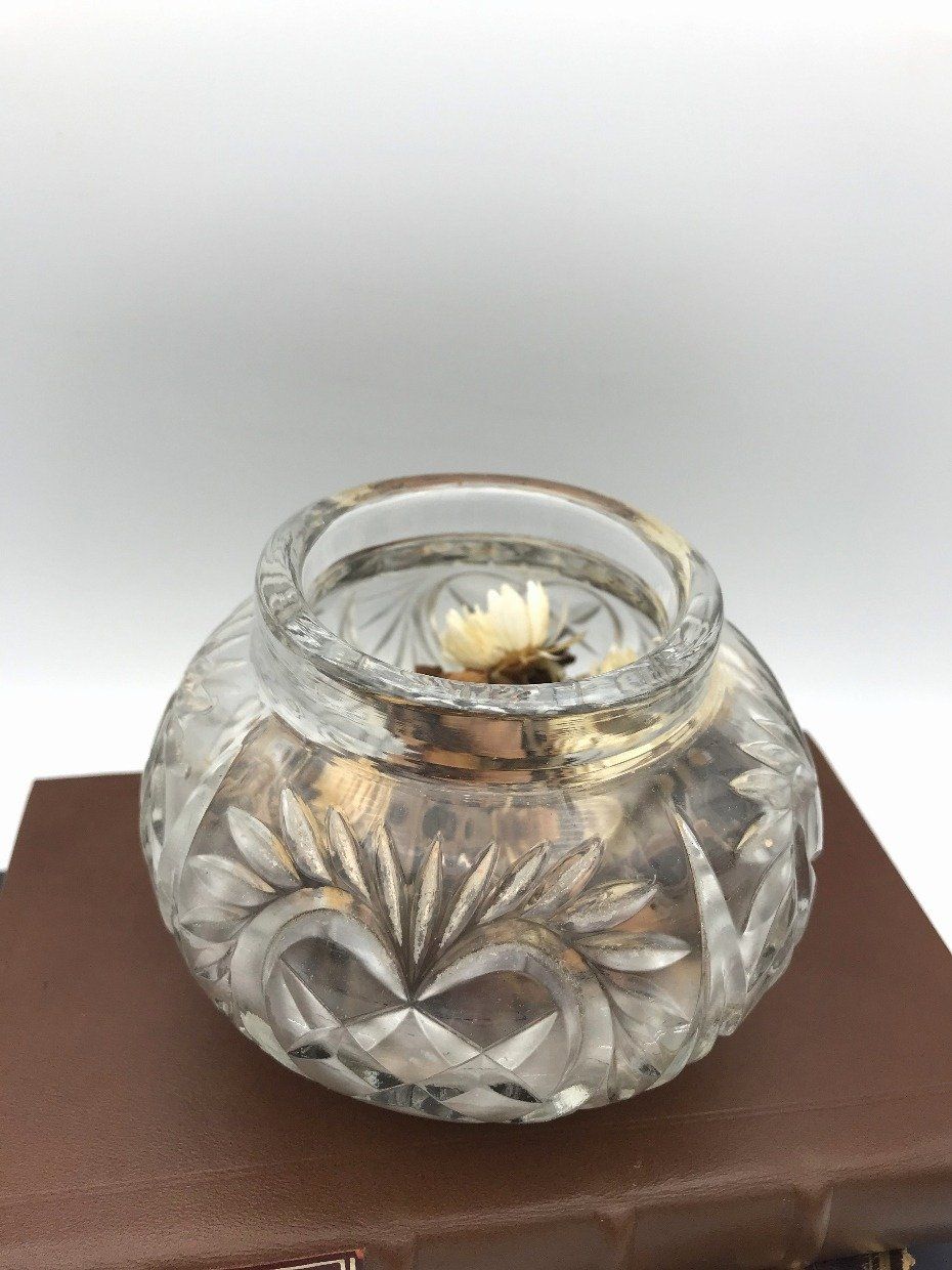 Pressed Glass Fairy Light Votive Holder w Dry Potpourri