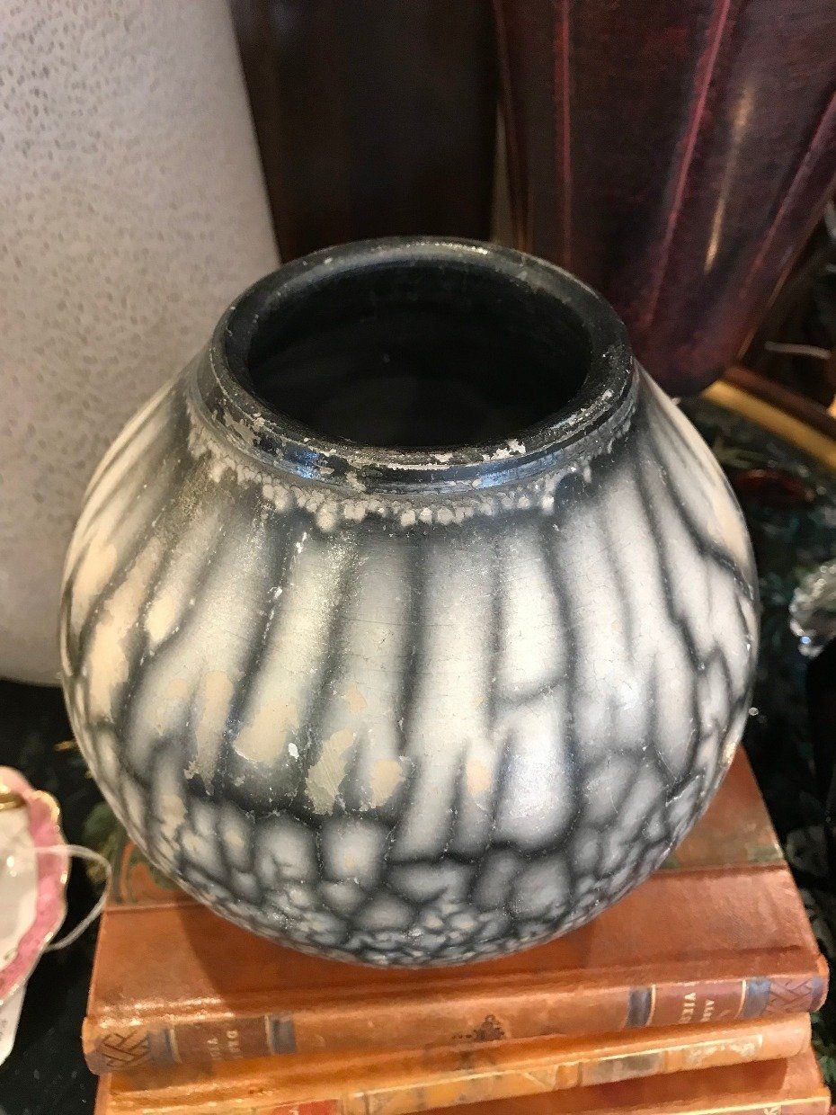 Signed Earthware Pottery Vase Ink + Cream 3