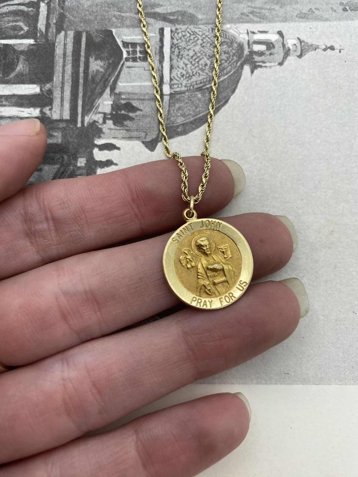 14k Gold 20L Pray for Us St. John Men's Pendant Necklace 2