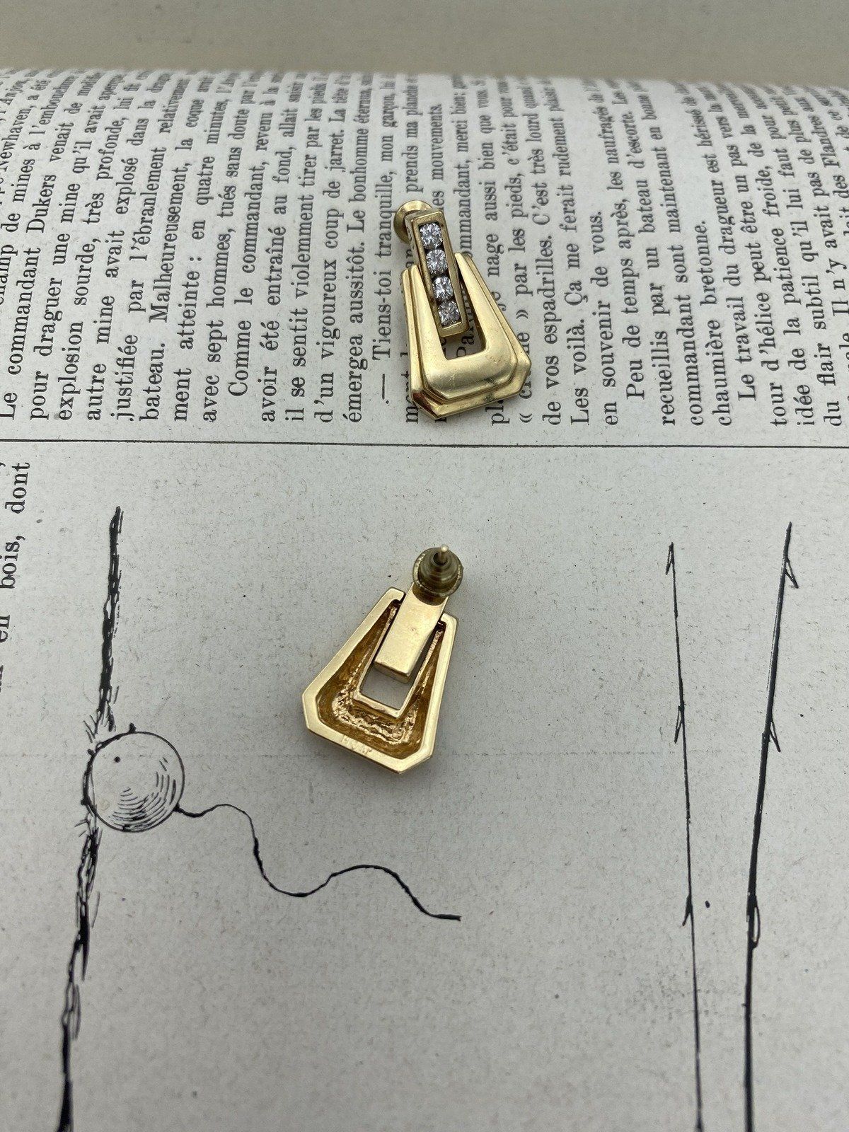 14k Gold Channel Set Diamond Buckle Drop Earrings 4