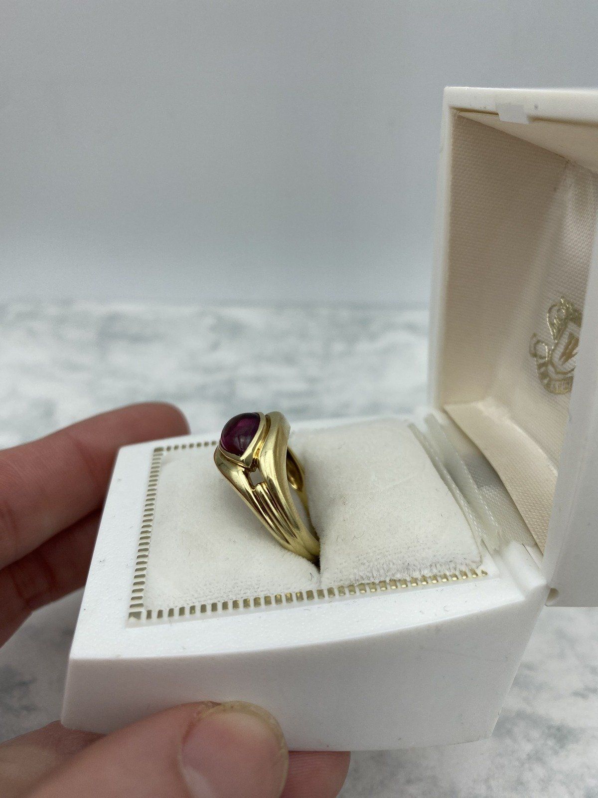 14k Gold Asymmetrical Pear Cab Rubellite Tourmaline Diamond Accented Curvature Ring 2