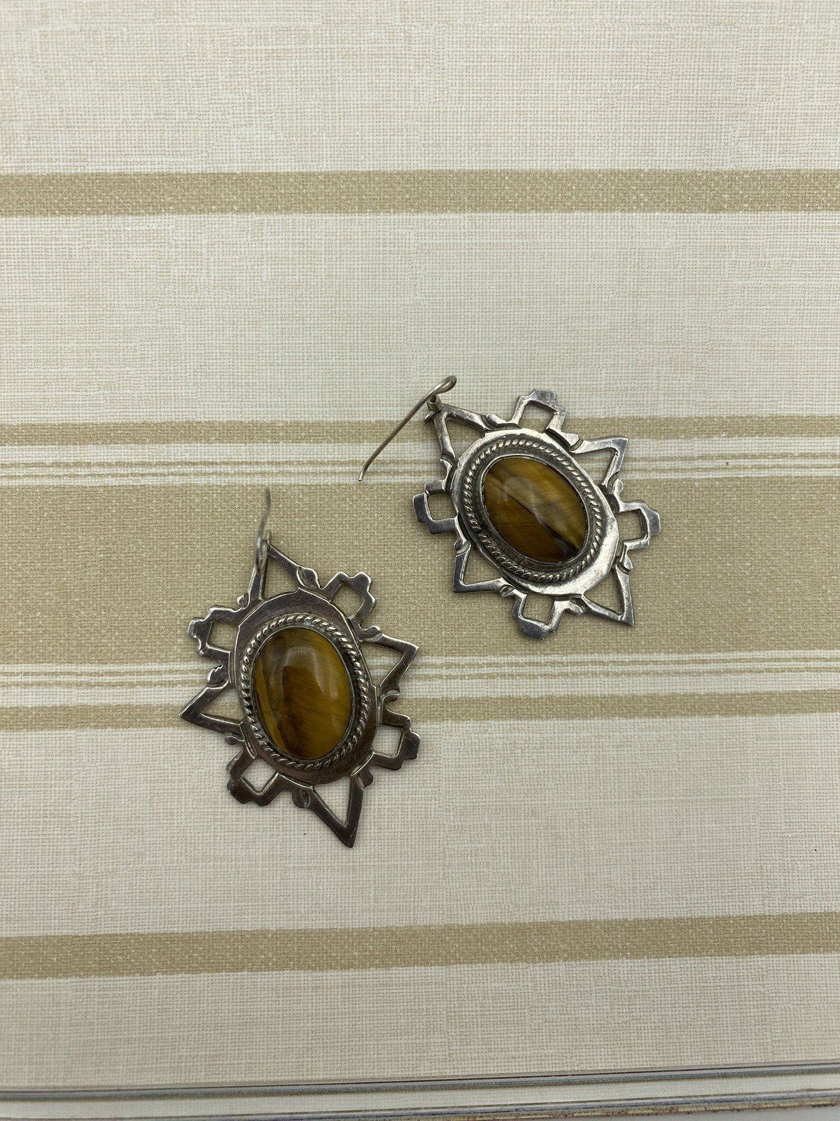 Cool Sterling Silver Mexico Vintage Tiger's Eye Statement Earrings 6