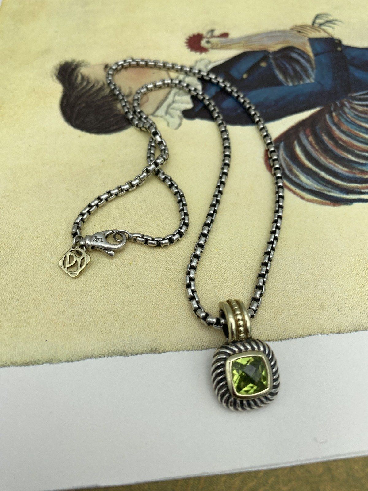 Sterling Silver + 14k Gold Peridot David Yurman 16L Necklace  #2220 2